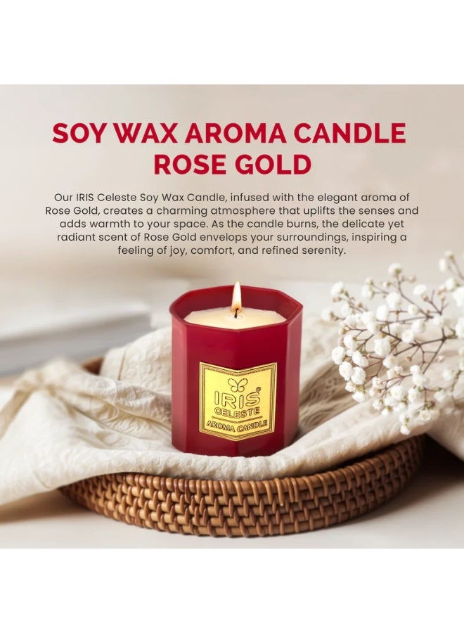 IRIS CELESTE Rose Gold Soy Wax Jar Candle with lid - 113grams, Scented candle 4oz | 25 Hours Burn-time | Warm Floral Fragrance | Perfect for Festivities & Gifting, Ceremonies, Meditation & Room Perfuming - Image 1